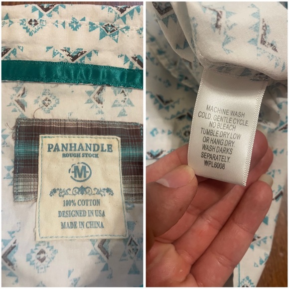 Panhandle Aztec Print Long Sleeve Snap button Shirt Turquoise size M - Picture 13 of 13
